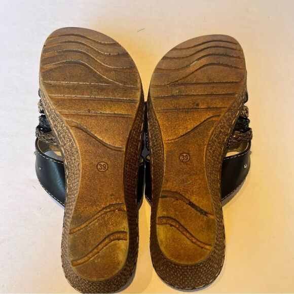 Patrizia Sandals by Spring Step Size 8.5/39 Black/Tan Braided Slip On Wedge - Picture 5 of 9